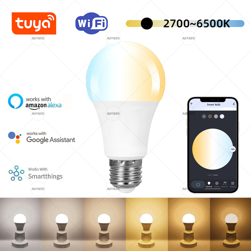 Smart Home Group - Tuya WIFI LEDสมาร์ทหลอดไฟ 2700-6500K Tunableสีขาวหรี่แสงได้ใช้งานร่วมกับAlexa Google