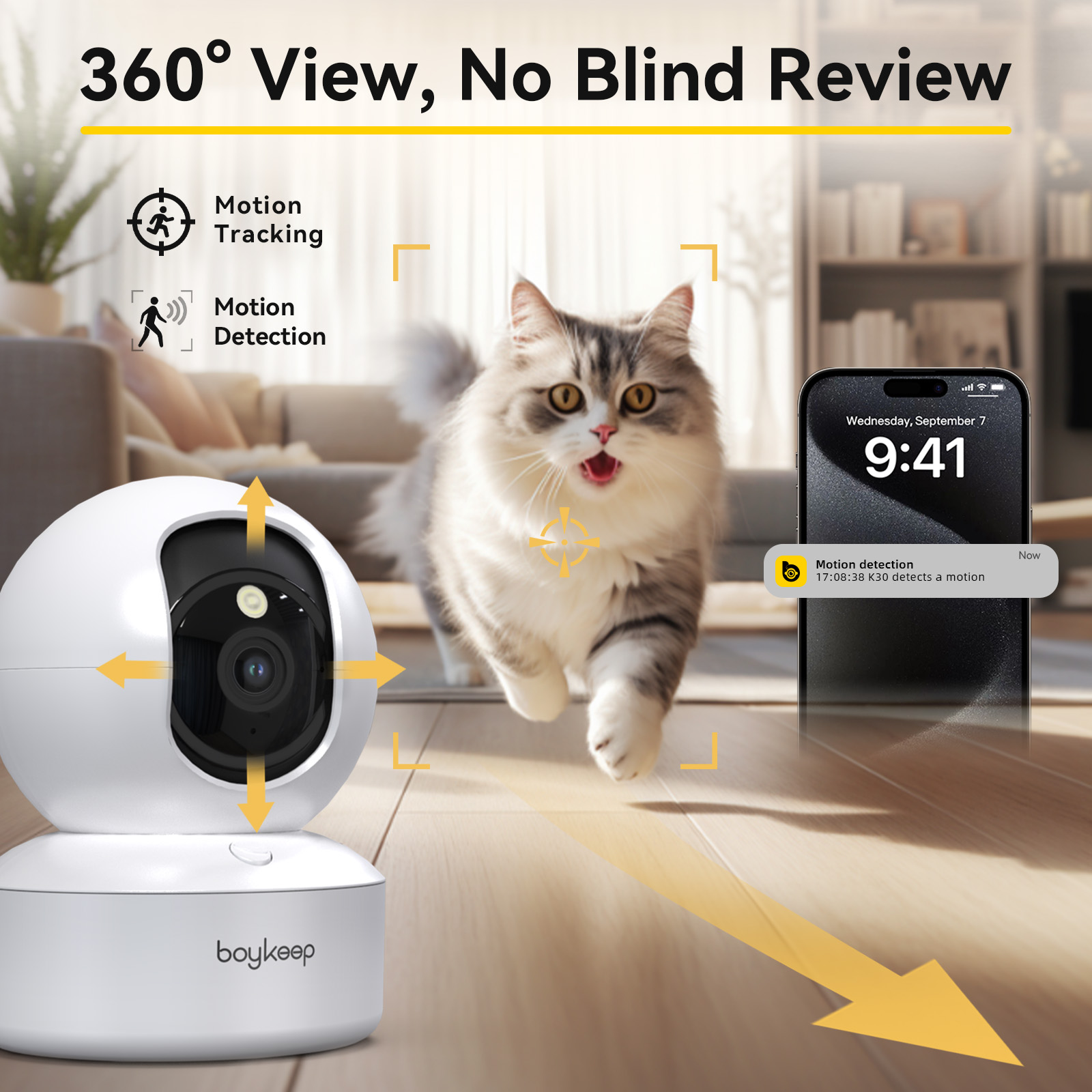 Smart Home Ezviz - กล้องสัตว์เลี้ยงสุนัข Boykeep 2K พร้อมแอพโทรศัพท์, กล้องรักษาความปลอดภัยในร่ม WiFi