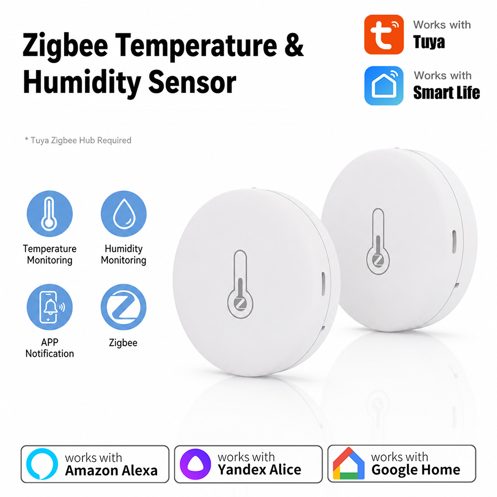 Smart Home Simple - ทูยา ซิกบีเซ็นเซอร์วัดอุณหภูมิและความชื้น จอภาพระยะไกลขนาดเล็กโดยแอพสมาร์ทไลฟ์ใช้พลังงานจากแบตเตอรี่ ทำงานร่วมกับอเล็กซา กูเกิล โฮม