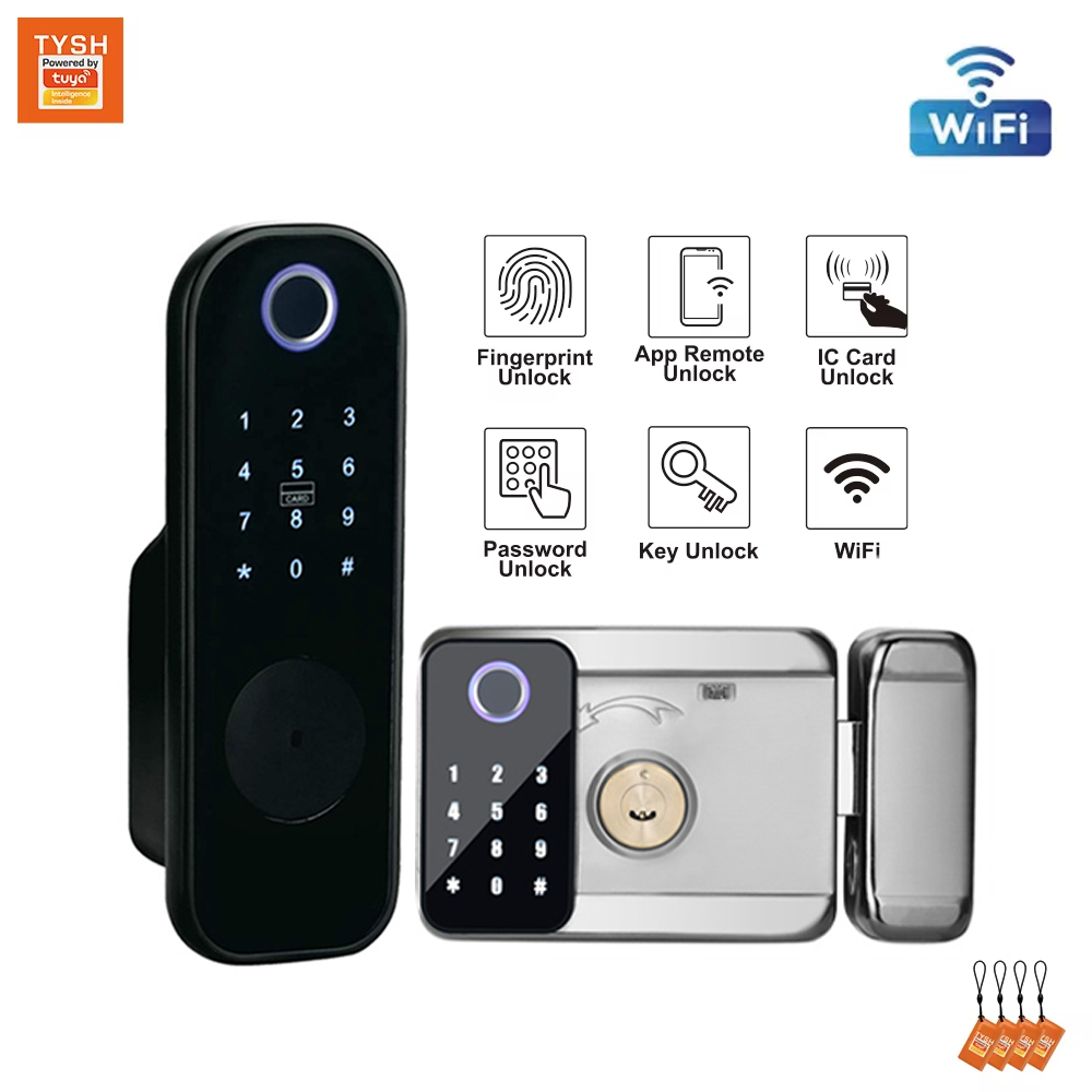 Smart Home Ezviz - TYSH Tuya รีโมทสมาร์ทล็อคประตูพร้อม Wifi กลางแจ้งกันน้ําลายนิ้วมือคู่ล็อคดิจิตอลการ์ดอิเล็กทรอนิกส์ดิจิตอล Keyless