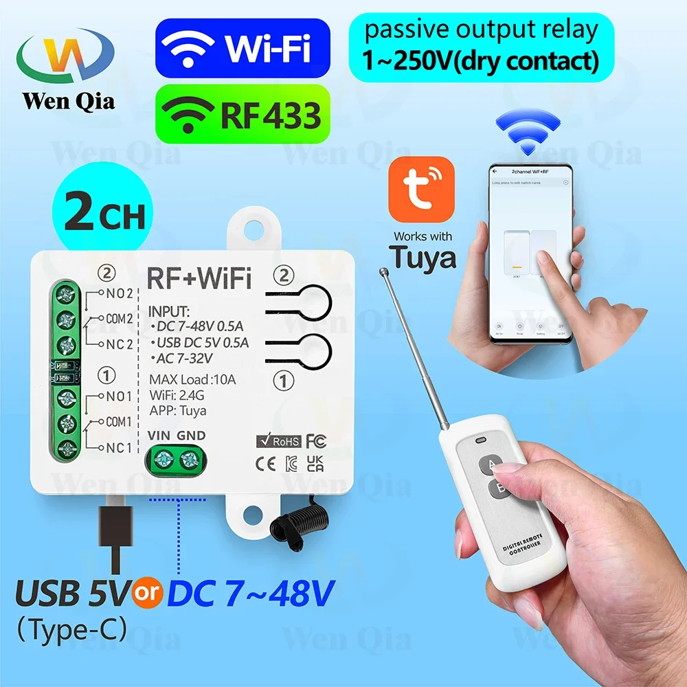 Universal Remote Smart Home - 2CH สวิตช์ไฟสมาร์ท Tuya, WiFi และโมดูลรีโมทคอนโทรล RF,