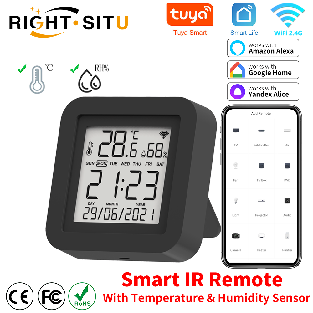 Universal Remote Smart Home - Tuya รีโมทคอนโทรล IR อัจฉริยะพร้อมเซ็นเซอร์อุณหภูมิความชื้นสำหรับเครื่องปรับอากาศทีวี AC ทำงานร่วมกับ