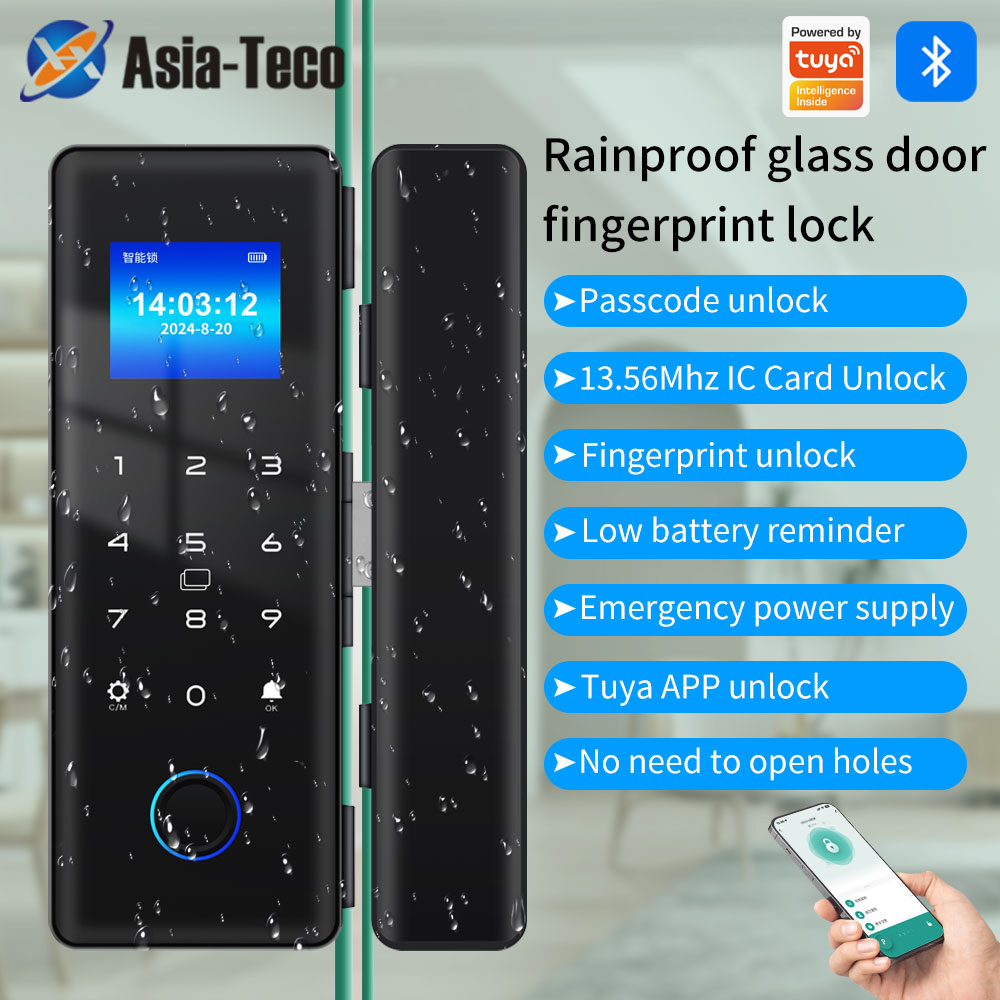 Smart Home Ezviz - IP54 กันน้ำ บลูทูธ ล็อคประตูกระจกอิเล็กทรอนิกส์แบบสแกนลายนิ้วมือ รองรับการควบคุมระยะไกลและแอป Tuya