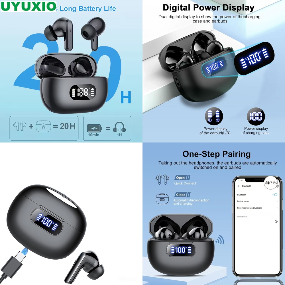 Smart Home Bone - หูฟังบลูทูธ TWS พร้อมหน้าจอ LED อัจฉริยะ เล่นเพลงได้นาน